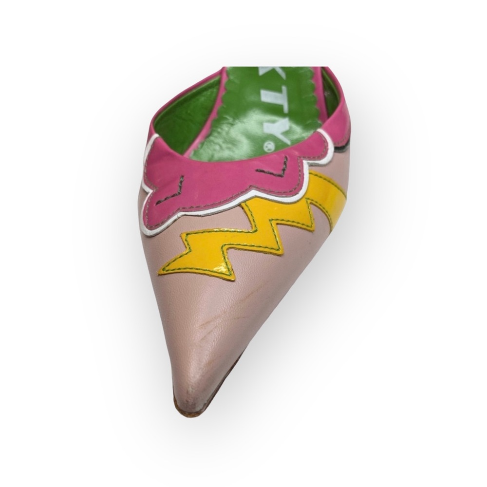 Vintage: Miss Sixty ↯ Lightning Pointy Toe Stiletto Heels Mules ↯ Pink Appliqué - Picture 12 of 17